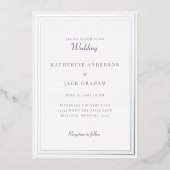 Elegant Silver Frame Lavender Text Wedding Silver 箔招待状 (正面)