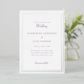 Elegant Silver Frame Lavender Text Wedding Silver 箔招待状 (立ち正面)
