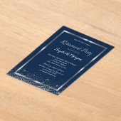 Elegant Silver Frame Navy Confetti Retirement アクリル招待状 (レイダウン)