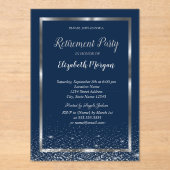 Elegant Silver Frame Navy Confetti Retirement アクリル招待状 (正面)