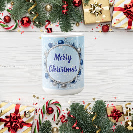 Elegant Silver Frame on Light Blue コーヒーマグカップ