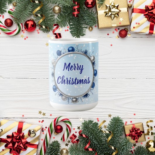 Elegant Silver Frame on Light Blue コーヒーマグカップ