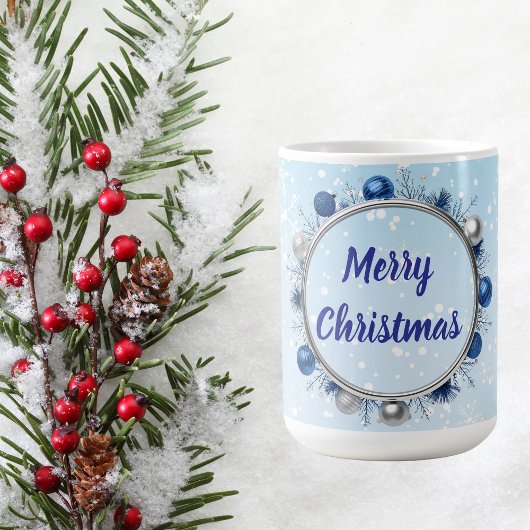 Elegant Silver Frame on Light Blue コーヒーマグカップ