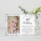 Elegant Silver Glitter 40th Birthday 招待状 (スタンド正面)