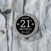 Elegant Silver Glitter Diamonds Birthday 缶バッジ (インサイチュ)