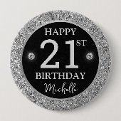 Elegant Silver Glitter Diamonds Birthday 缶バッジ (正面)