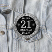 Elegant Silver Glitter Diamonds Birthday 缶バッジ (インサイチュ)