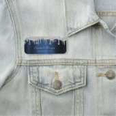 Elegant Silver Glitter Drips Navy Blue 名札 (インサイチュ)