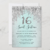 Elegant silver glitter drips sweet sixteen photo 招待状 (正面)