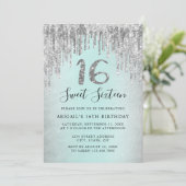 Elegant silver glitter drips sweet sixteen photo 招待状 (スタンド正面)