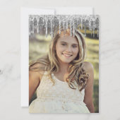 Elegant silver glitter drips sweet sixteen photo 招待状 (裏面)