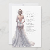 Elegant Silver Glitter Gown Bridal Shower 招待状 (正面)