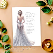 Elegant Silver Glitter Gown Bridal Shower 招待状