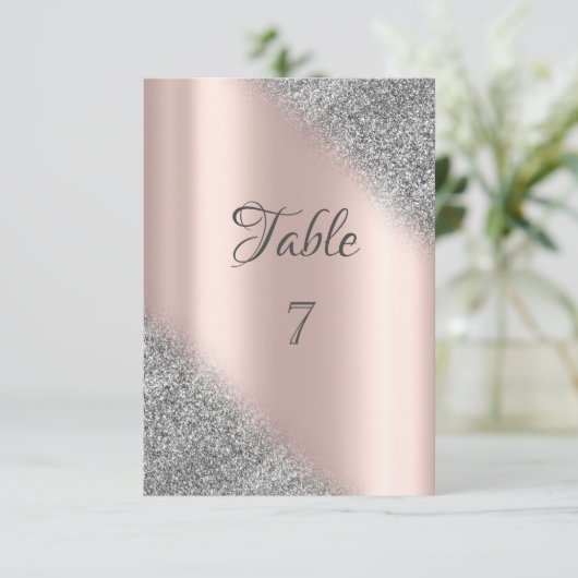 Elegant silver glitter ombre rose gold table 招待状 (スタンド正面)