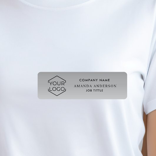  Elegant Silver Gradient Logo Employee Plastic  名札