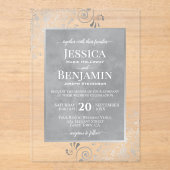 Elegant Silver Gray Curls Stylish Text Wedding アクリル招待状 (正面)