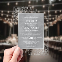 Elegant Silver Gray Curls Stylish Text Wedding