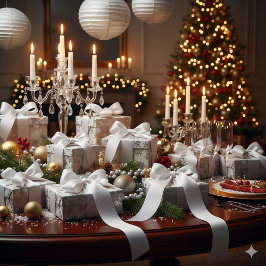 Elegant Silver Grosgrain Ribbon for Christmas Wrap グログランリボン