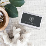 Elegant Silver Hibiscus Flower Personalized 名刺入れ<br><div class="desc">Elegant island-chic business card holder features your name and/or business name in classic white lettering on a rich soft black background adorned with a tropical hibiscus flower illustration in faux silver foil.</div>