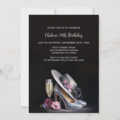 Elegant Silver High Heel Shoes Birthday Party 招待状 (正面)