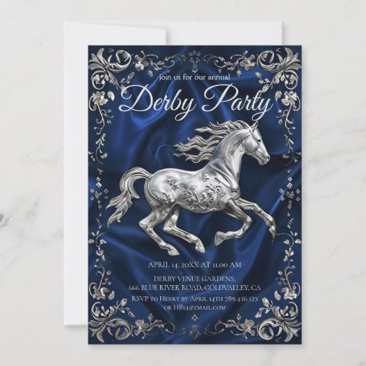 Elegant Silver Horse Derby Party Invitation with N 招待状 (正面)