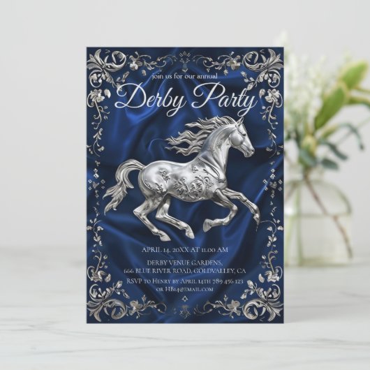 Elegant Silver Horse Derby Party Invitation with N 招待状 (スタンド正面)