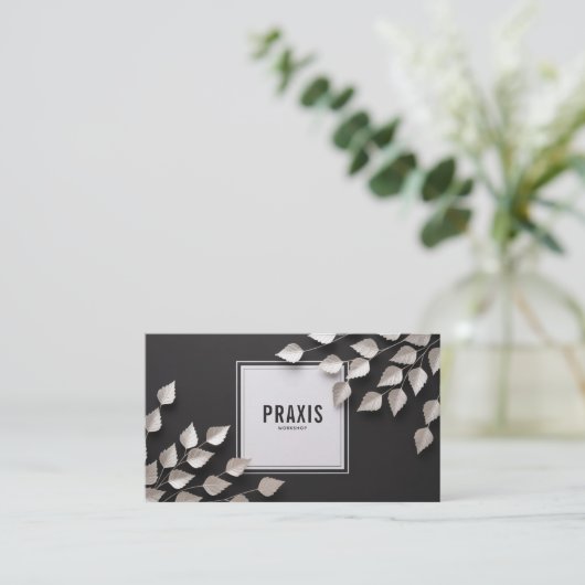 Elegant Silver Leaf Modern Geometric Black Luxury 名刺 (スタンド正面)