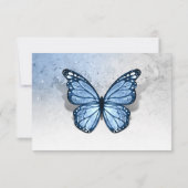 Elegant Silver Light Baby Blue Butterfly Wedding 出欠カード (裏面)