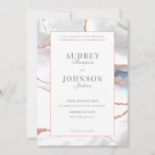 Elegant Silver Marble Rose Gold Wedding 招待状 (正面)