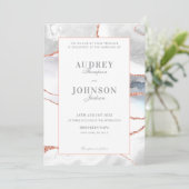 Elegant Silver Marble Rose Gold Wedding 招待状 (スタンド正面)