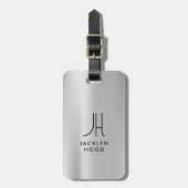 Elegant Silver Metallic Brushed Monogram Initial ラゲッジタグ (正面縦)