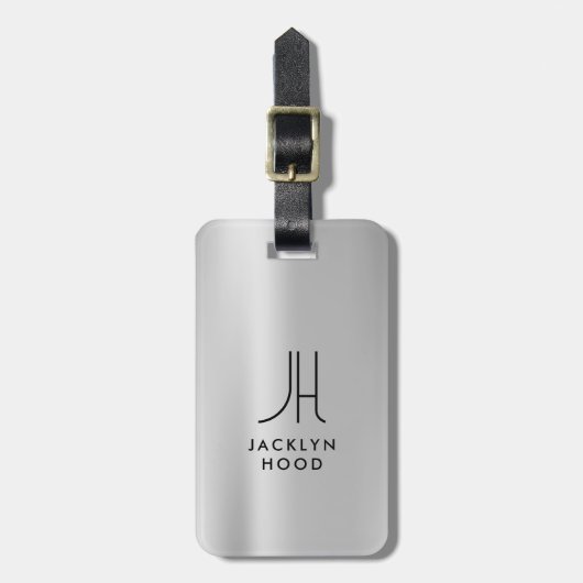 Elegant Silver Metallic Brushed Monogram Initial  ラゲッジタグ (正面縦)
