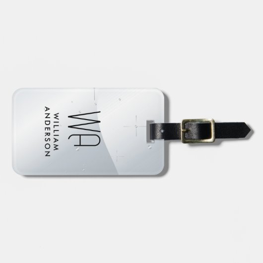Elegant Silver Metallic Wavey Brushed Monogram ラゲッジタグ (正面横)
