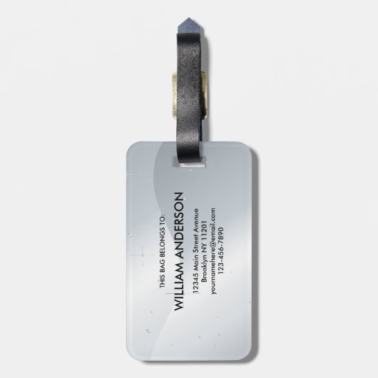 Elegant Silver Metallic Wavey Brushed Monogram ラゲッジタグ (裏面縦)