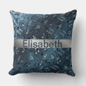 elegant silver music notes in blue throw pillow クッション (正面)