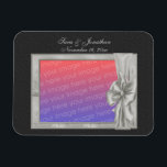 Elegant Silver Photo Frame Personalized Wedding  マグネット<br><div class="desc">Elegant silver frame with a bow save the date announcement or wedding favor refrigerator magnet. Ready for your special photo. Fill in your information in the template. Make more changes to text and font size, style, and color. Add your photo by clicking on Change and upload your picture. Click on...</div>