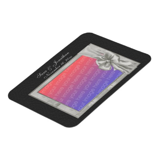 Elegant Silver Photo Frame Personalized Wedding  マグネット (左側)