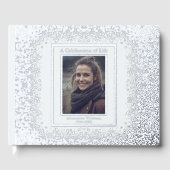 Elegant Silver Real Foil Funeral Guest Book Photo ゲストブック (正面)
