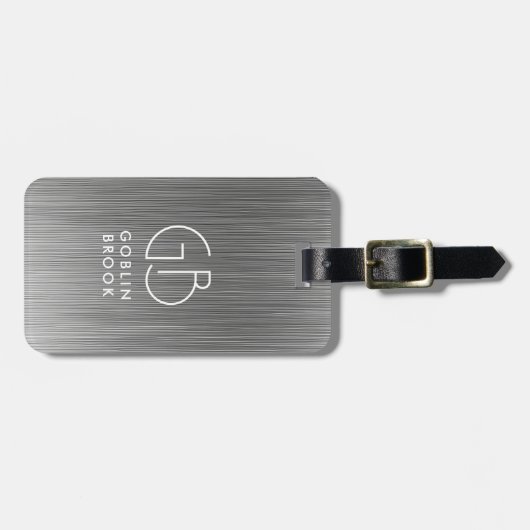 Elegant Silver Rectangular brushed metallic  ラゲッジタグ (正面横)