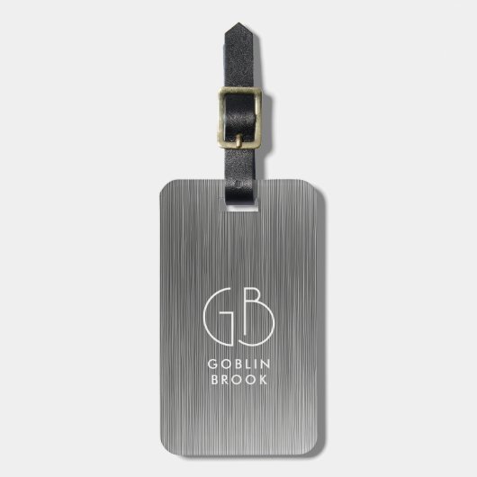 Elegant Silver Rectangular brushed metallic  ラゲッジタグ (正面縦)