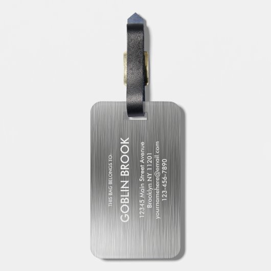 Elegant Silver Rectangular brushed metallic  ラゲッジタグ (裏面縦)