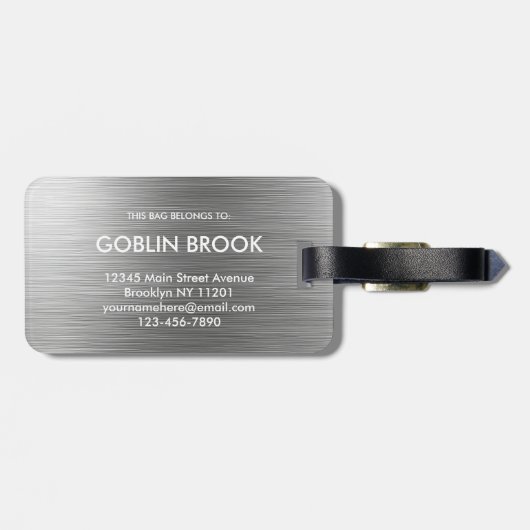 Elegant Silver Rectangular brushed metallic  ラゲッジタグ (裏面横)
