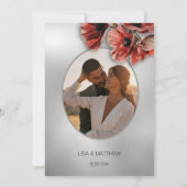 Elegant Silver Red Flowers | Photo Wedding 招待状 (裏面)