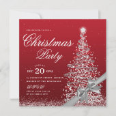 Elegant Silver Red Winter Christmas Tree Bow  招待状 (正面)