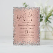 Elegant Silver Rose Gold Glitter 80th Birthday 招待状 (スタンド正面)