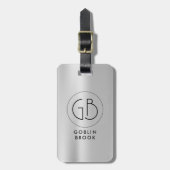 Elegant Silver Round brushed metallic Monogram ラゲッジタグ (正面縦)