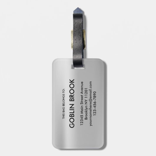Elegant Silver Round brushed metallic Monogram ラゲッジタグ (裏面縦)