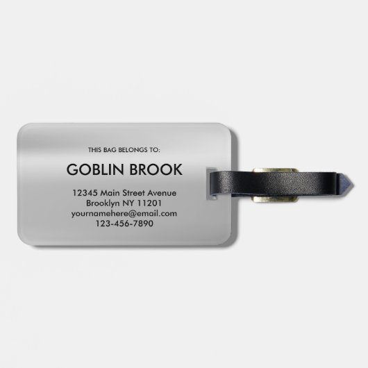Elegant Silver Round brushed metallic Monogram ラゲッジタグ (裏面横)