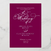 Elegant Silver Script on Wine Italy Destination 箔招待状 (正面)