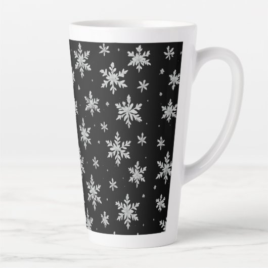 Elegant Silver Snowflake | Winter Holiday カフェラテマグ (右)
